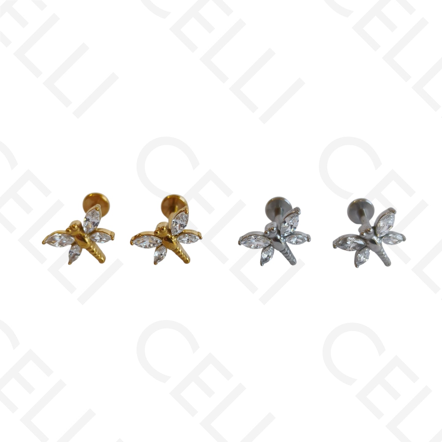 Steel Piercing - dragonfly with 4 gemstones