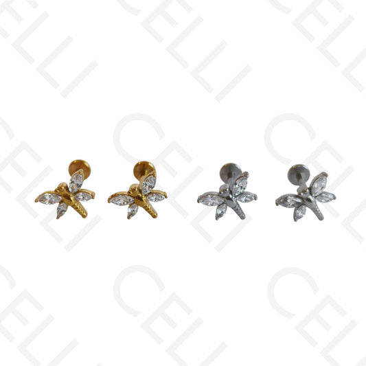 Piercing de Aço - libelinha 4 brilhantes