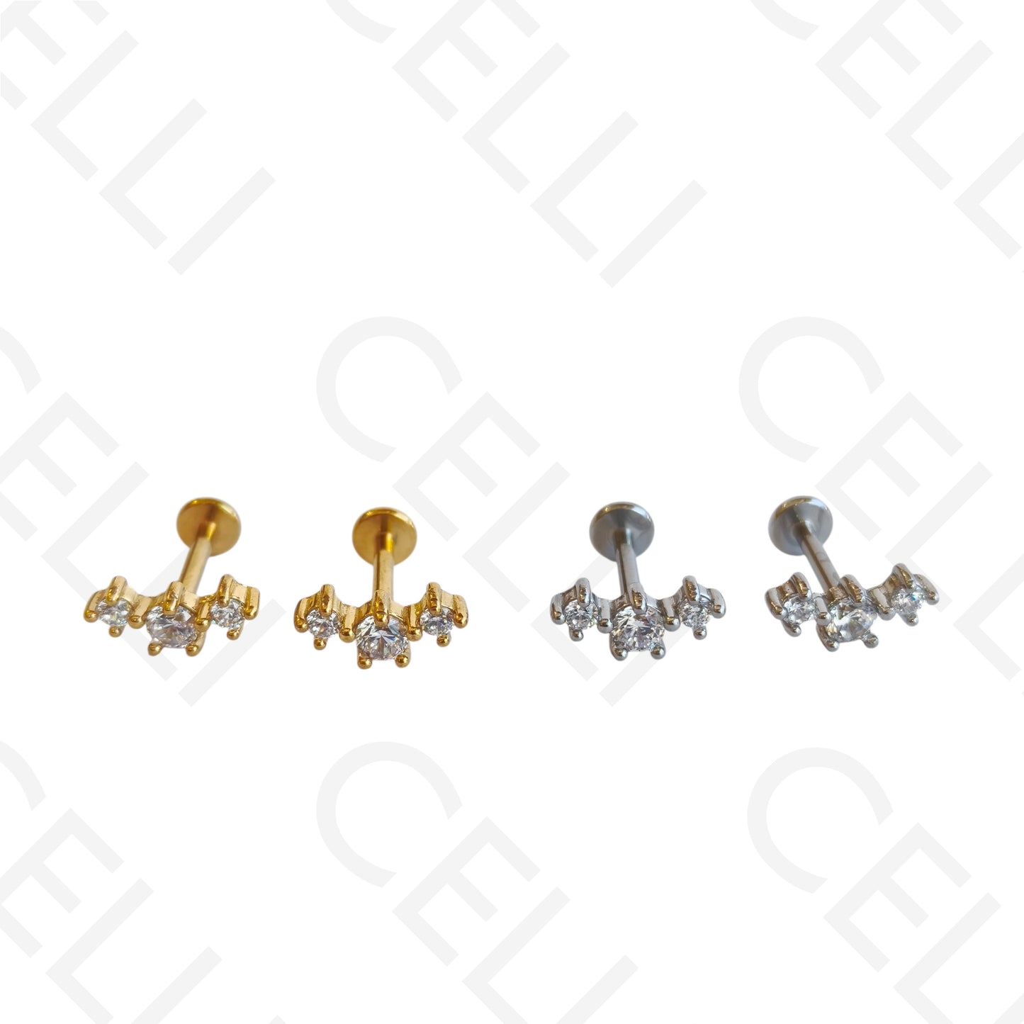 Piercing de Aço - três brilhantes redondos