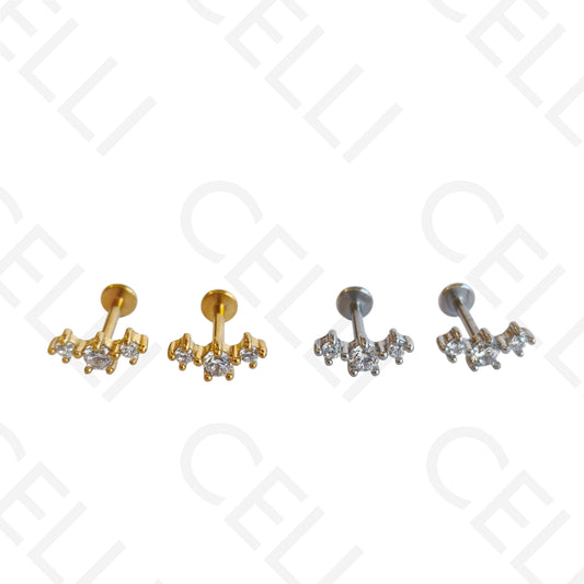 Piercing de Aço - três brilhantes redondos