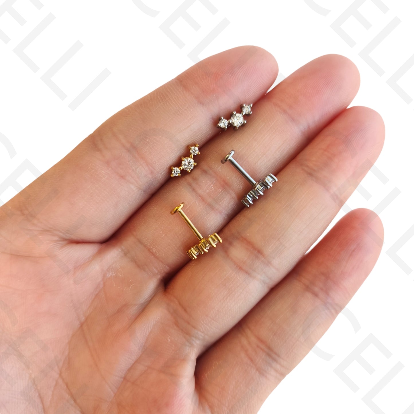 Piercing de Aço - três brilhantes redondos