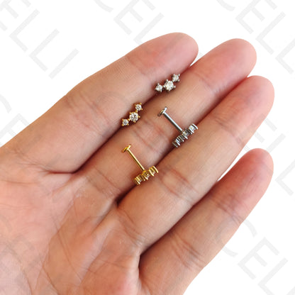 Piercing de Aço - três brilhantes redondos