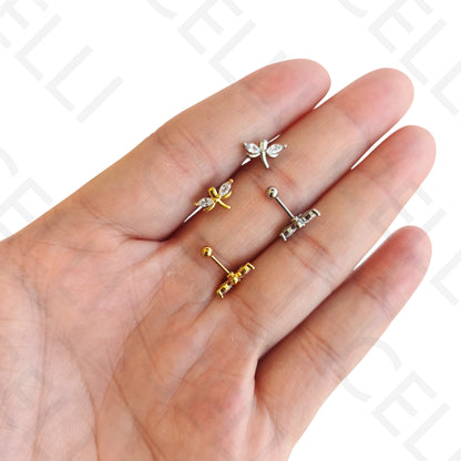 Piercing de Aço - libelinha dois brilhantes