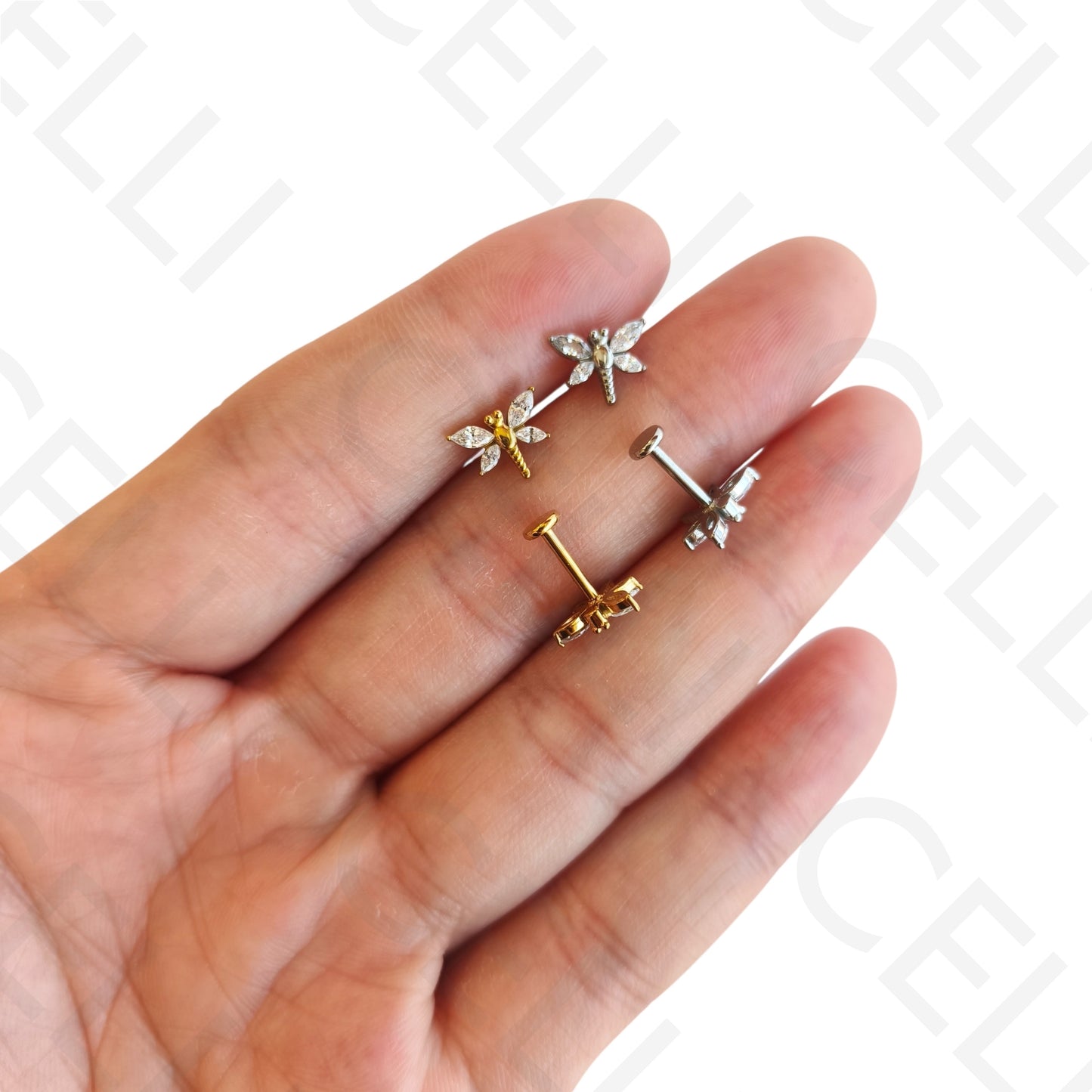 Steel Piercing - dragonfly with 4 gemstones