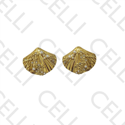 Brinco de Acero - Concha con perlas