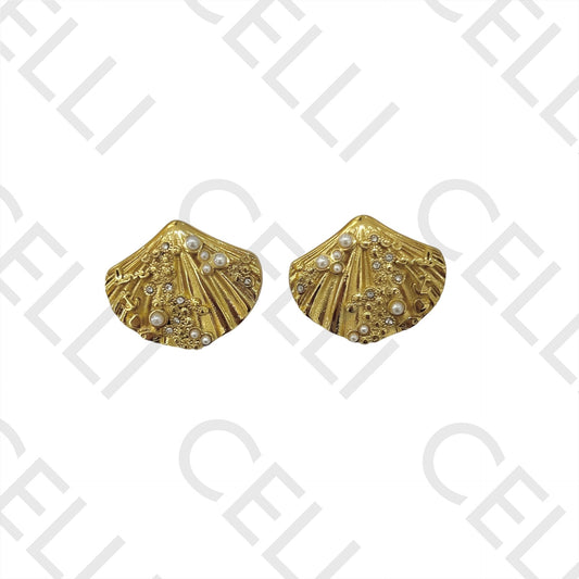 Brinco de Acero - Concha con perlas