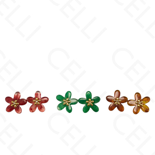 Brinco de aço - flor de resina