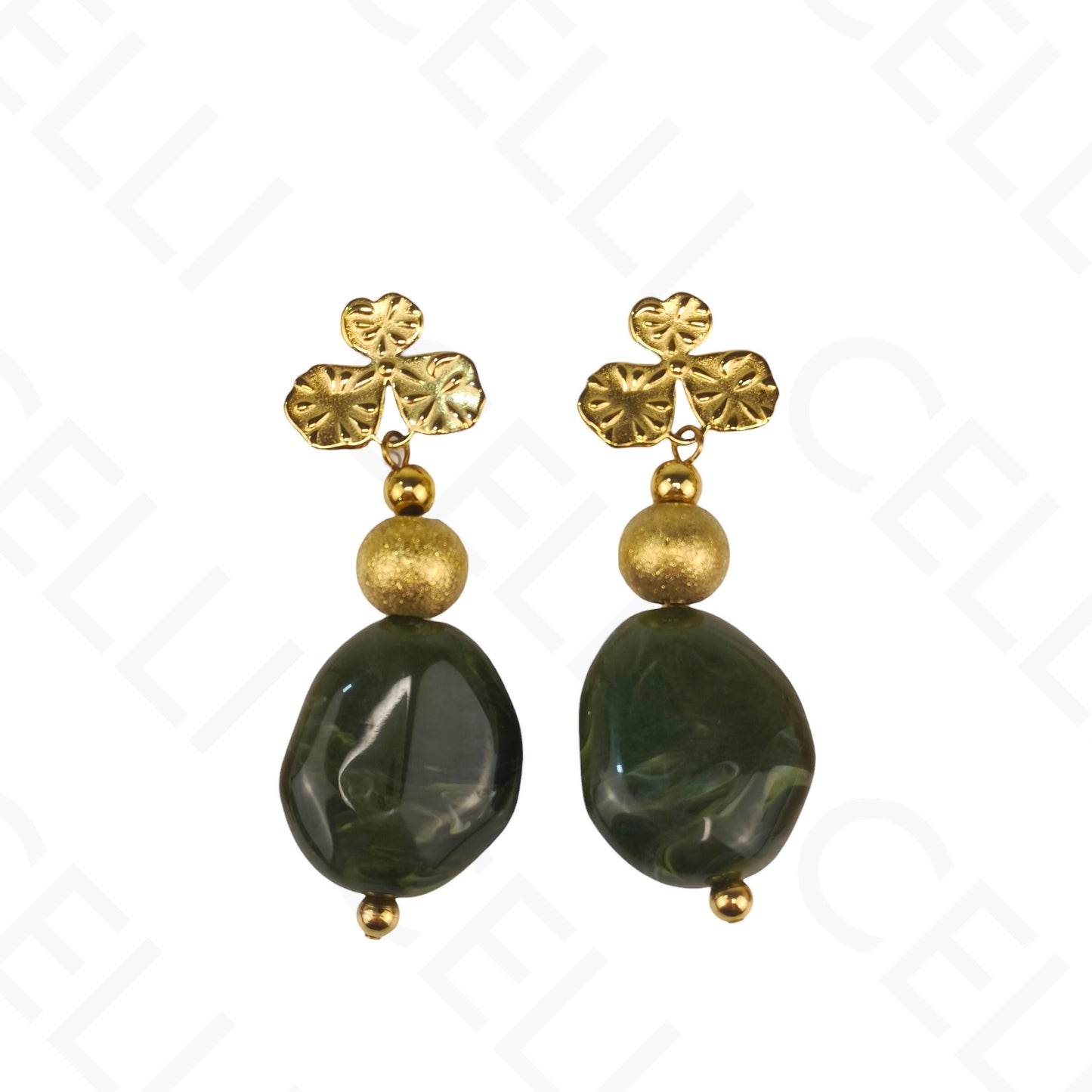 Pendiente de acero - flor, colgante de cuenta de resina