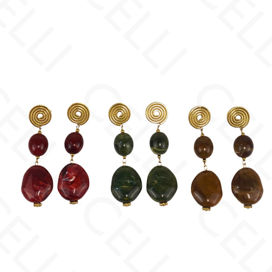 Brinco de aço - caracol e pendentes de resina