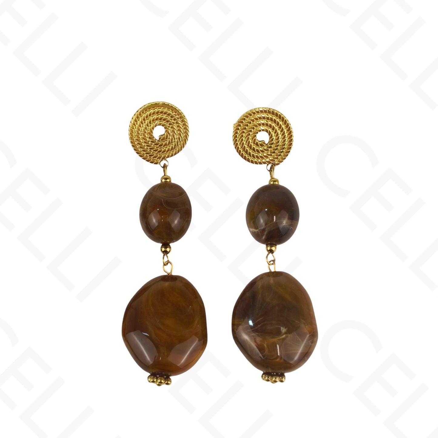 Brinco de aço - caracol e pendentes de resina