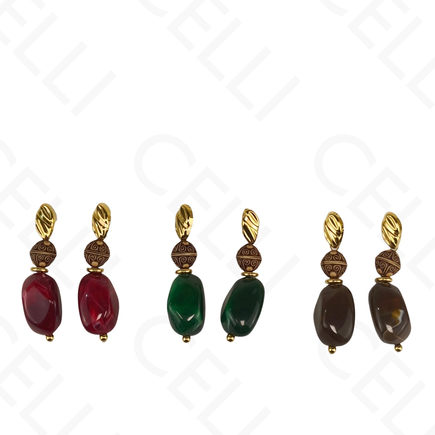 Brinco de aço - oval e pendentes de resina