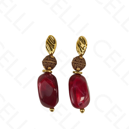 Brinco de aço - oval e pendentes de resina