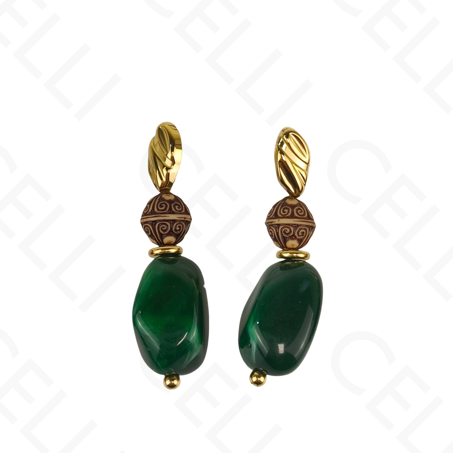 Brinco de aço - oval e pendentes de resina