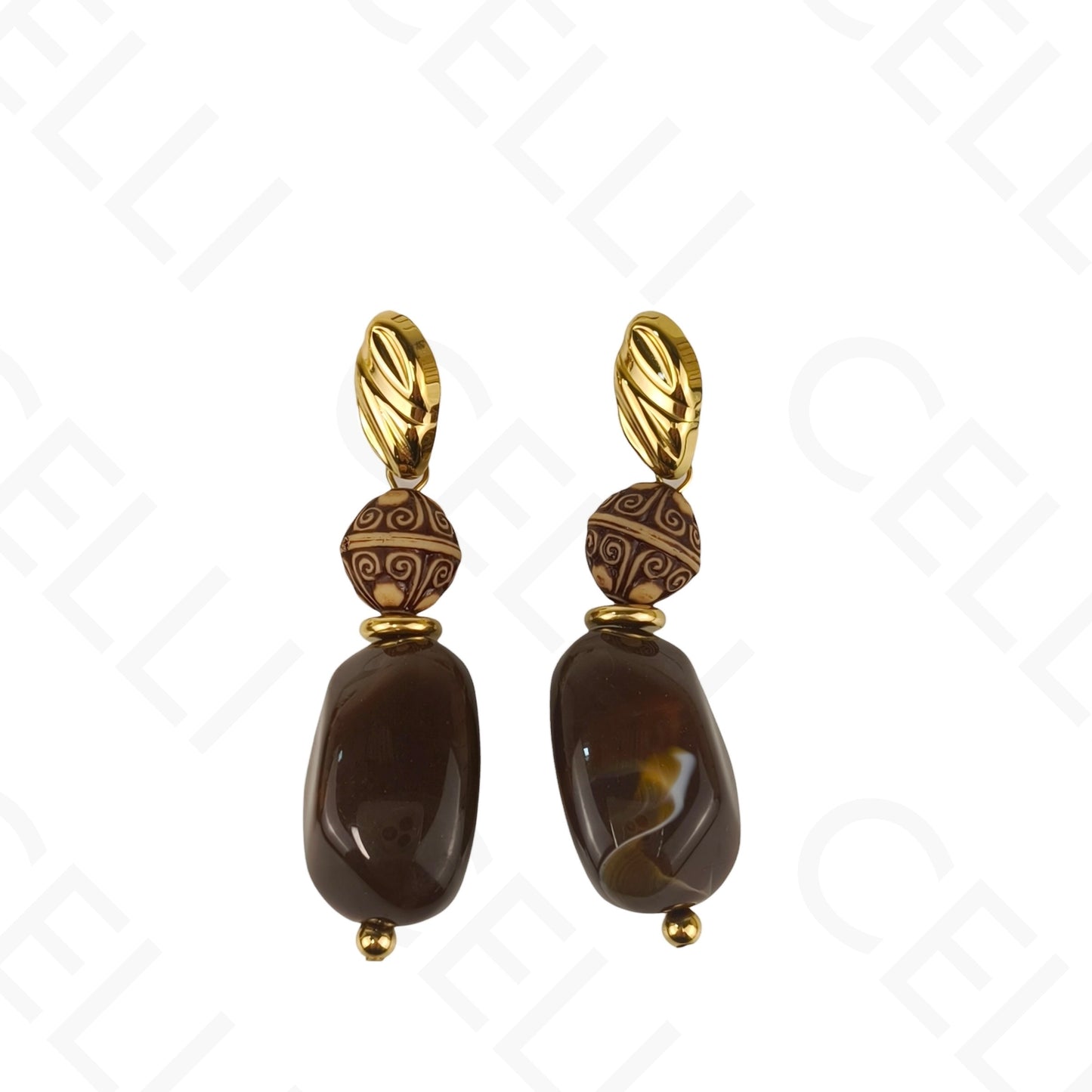 Brinco de aço - oval e pendentes de resina