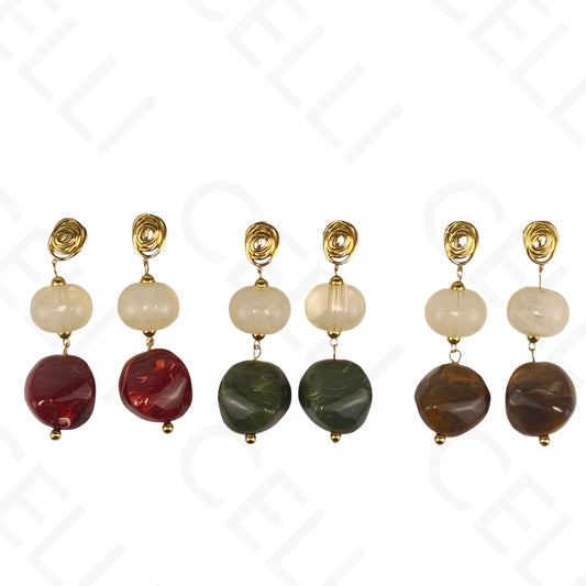 Brinco de aço - caracol e pendentes de resina