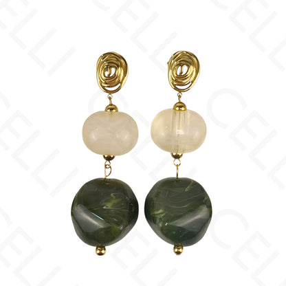 Pendiente de acero - caracol y colgantes de resina