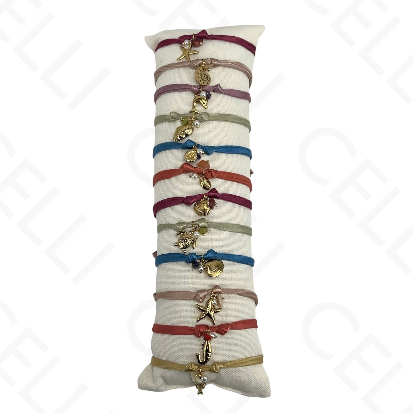 Set of Stainless Steel Bracelets (12 pcs.) - Fabric with steel pendant