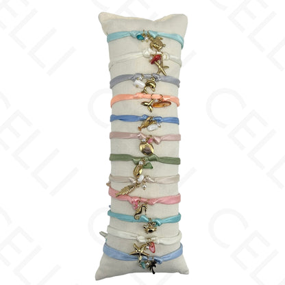 Set of Stainless Steel Bracelets (12 pcs.) - Fabric with steel pendant