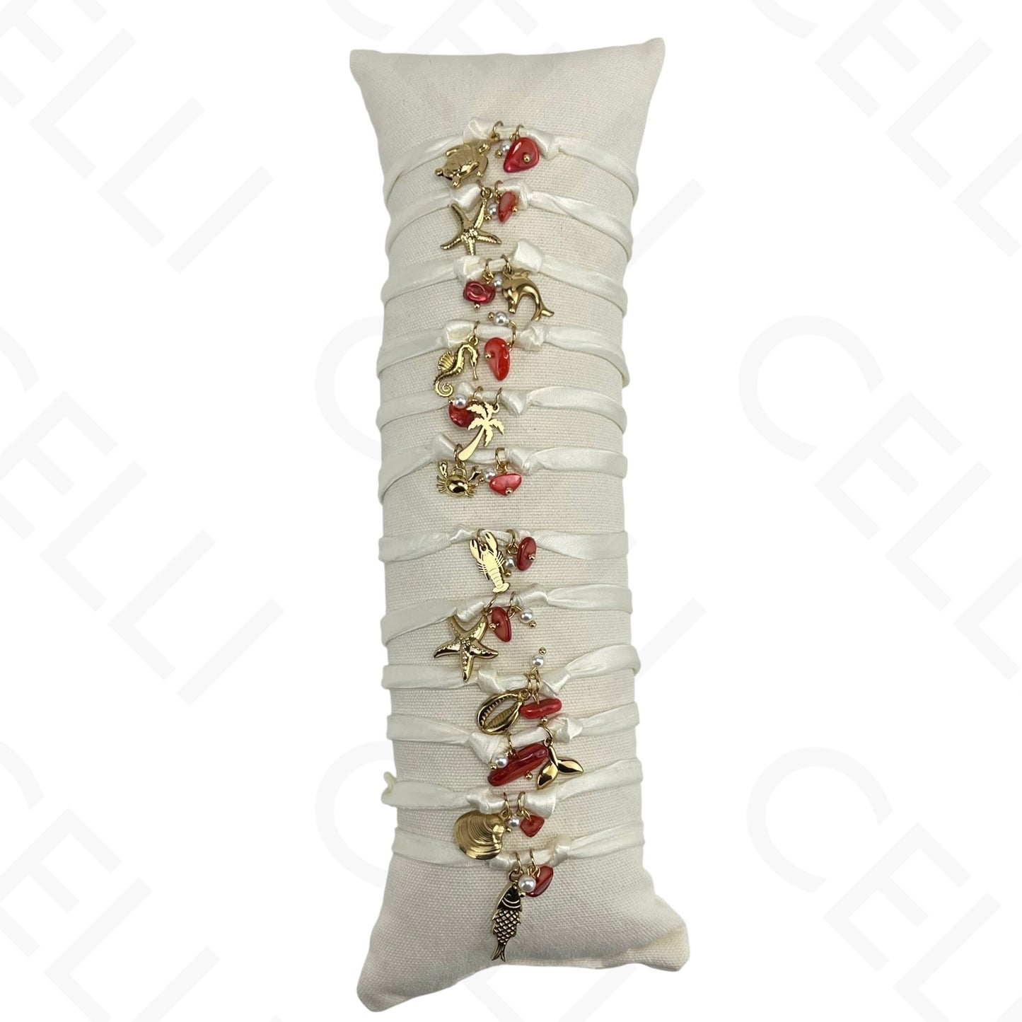 Set of Stainless Steel Bracelets (12 pcs.) - Fabric with steel pendant