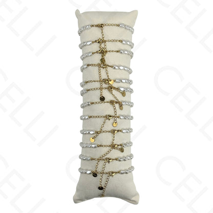 Conjunto de Pulseiras de aço (12 und.) - pérolas com pendentes azuis e brancos
