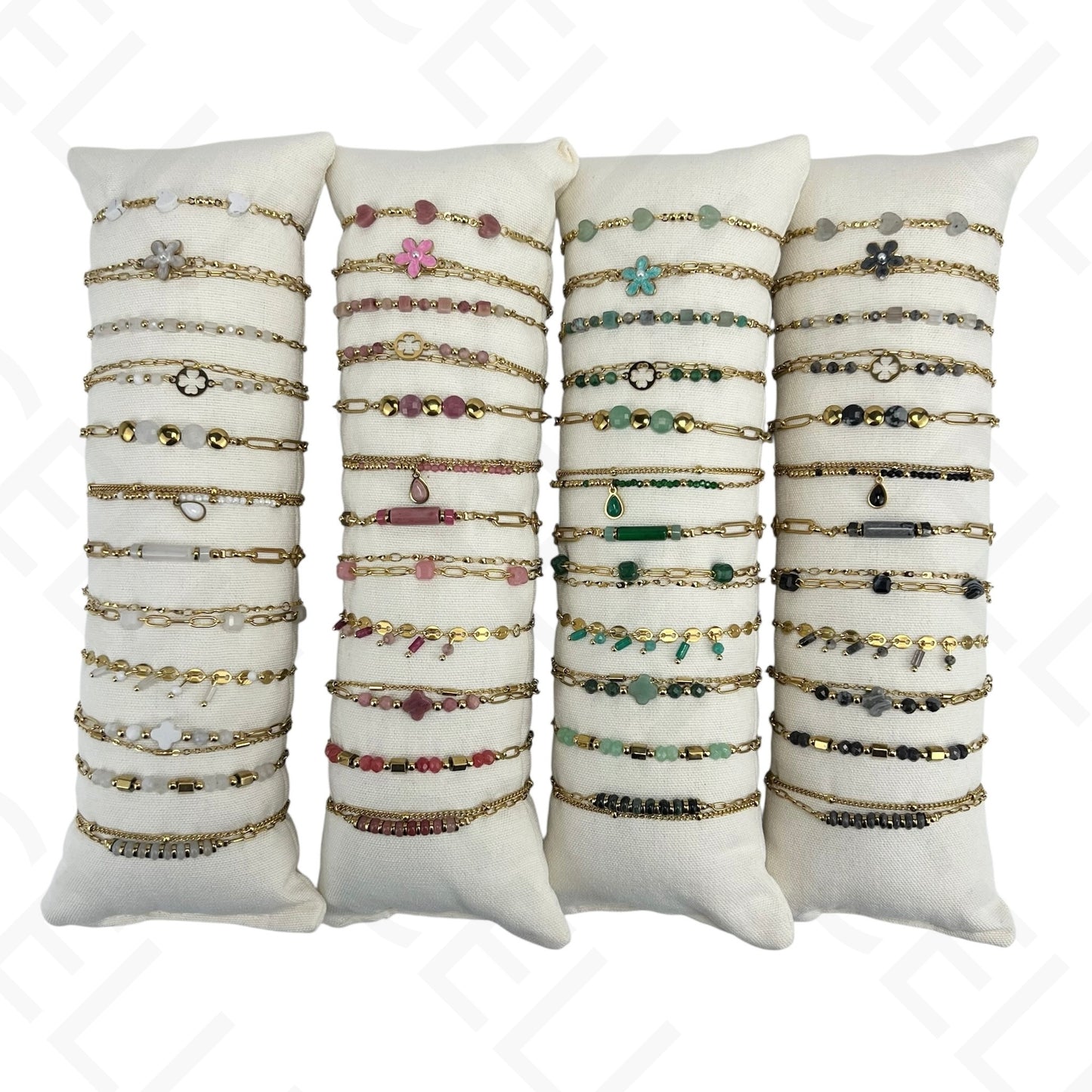 Set of Stainless Steel Bracelets (12 pcs.) - natural stones and steel