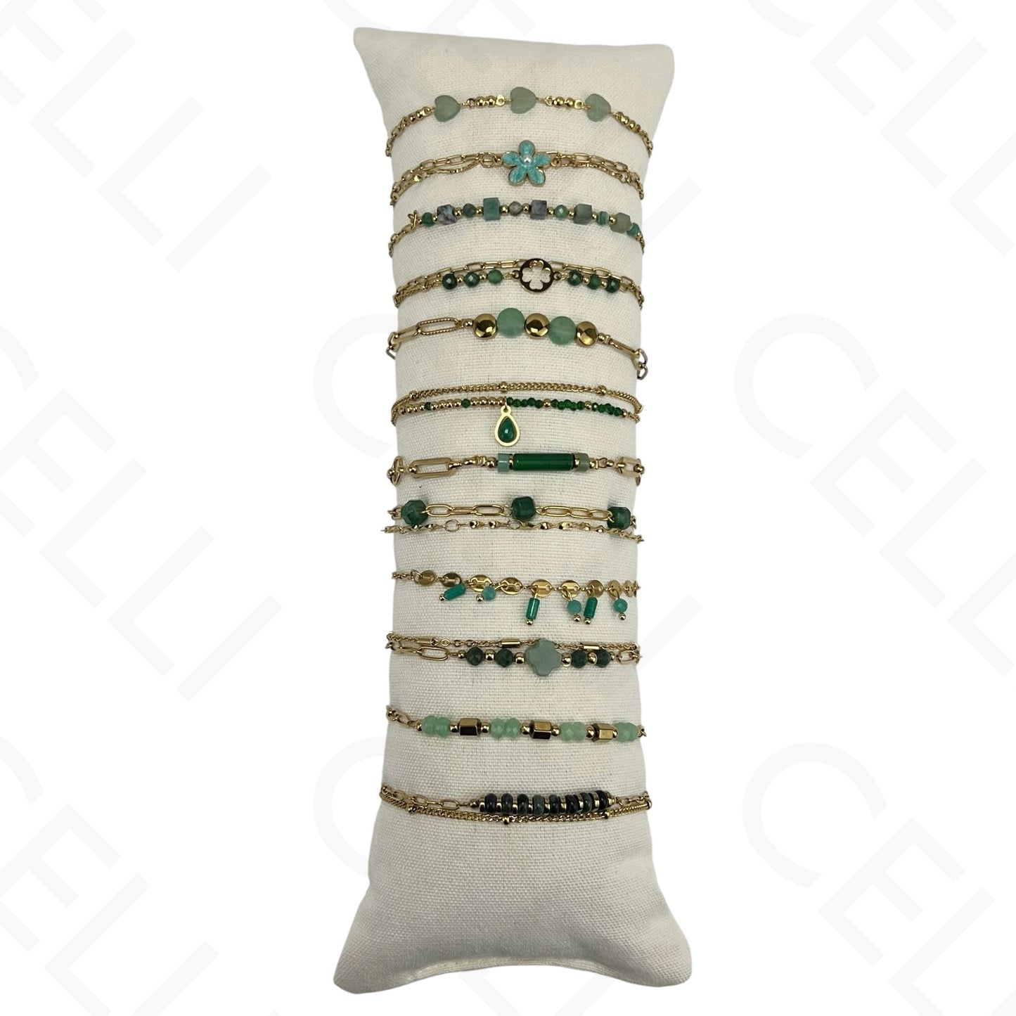 Set of Stainless Steel Bracelets (12 pcs.) - natural stones and steel