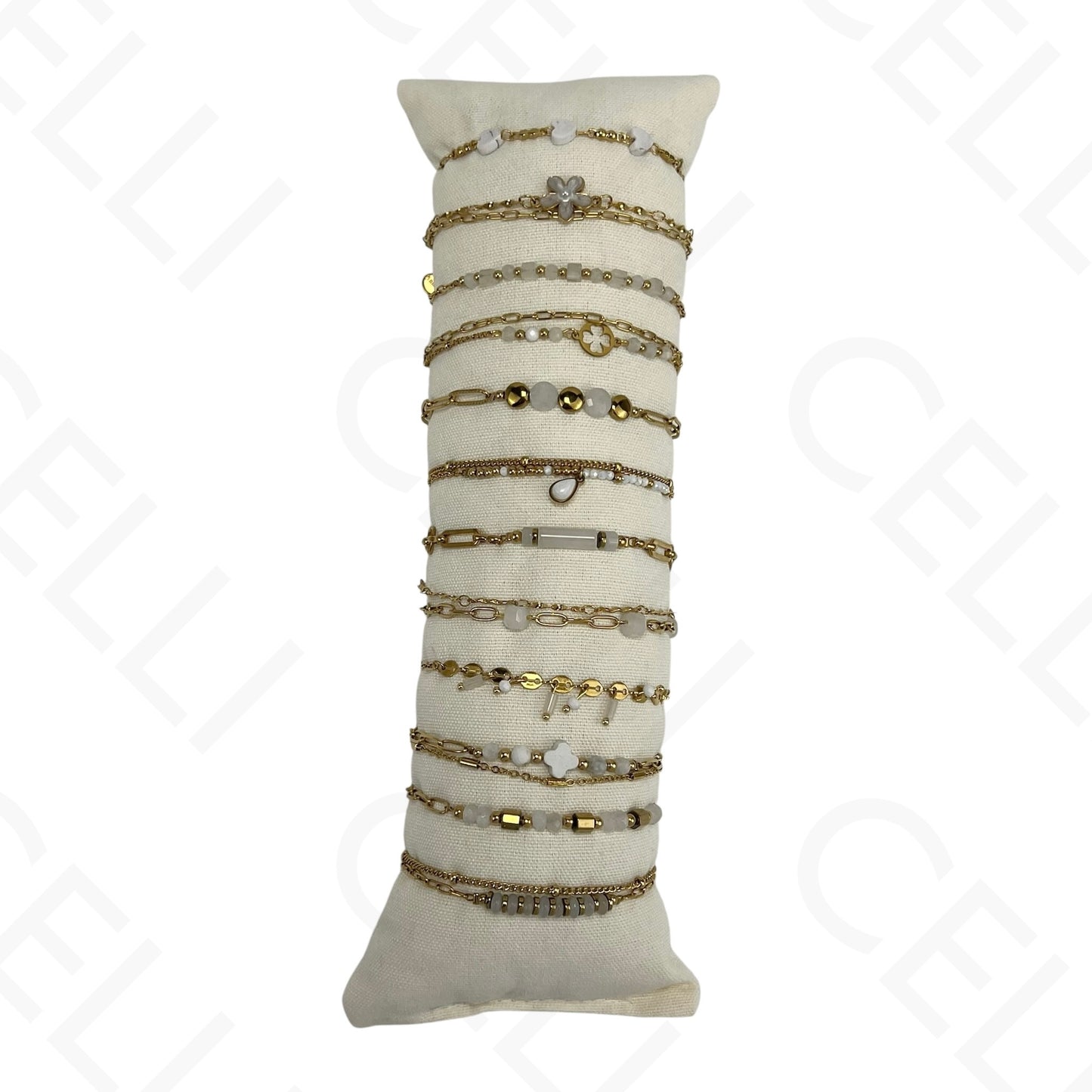 Set of Stainless Steel Bracelets (12 pcs.) - natural stones and steel