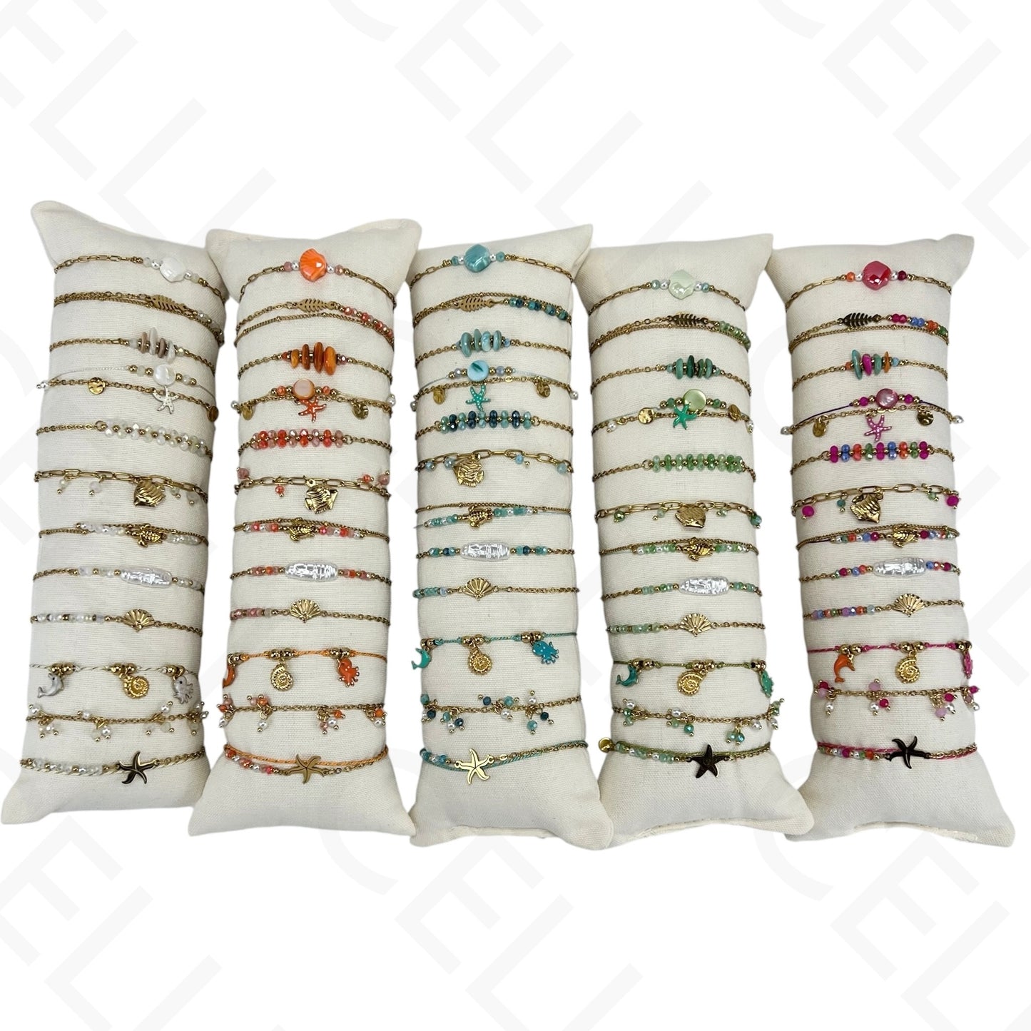 Conjunto de Pulseiras de aço (12 und.) - contas e aço