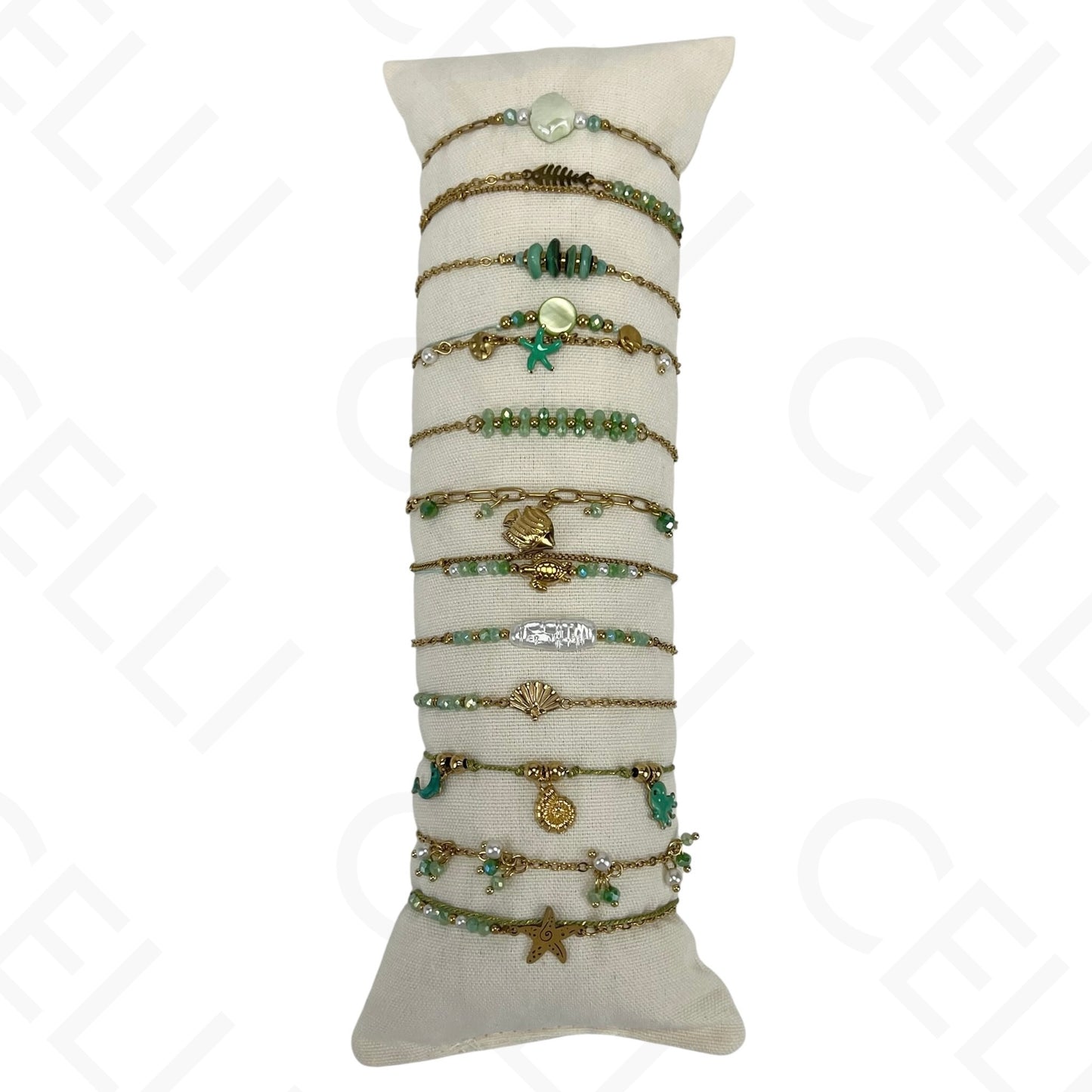Conjunto de Pulseiras de aço (12 und.) - contas e aço