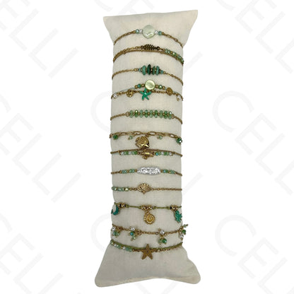 Conjunto de Pulseiras de aço (12 und.) - contas e aço