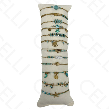 Conjunto de Pulseiras de aço (12 und.) - contas e aço