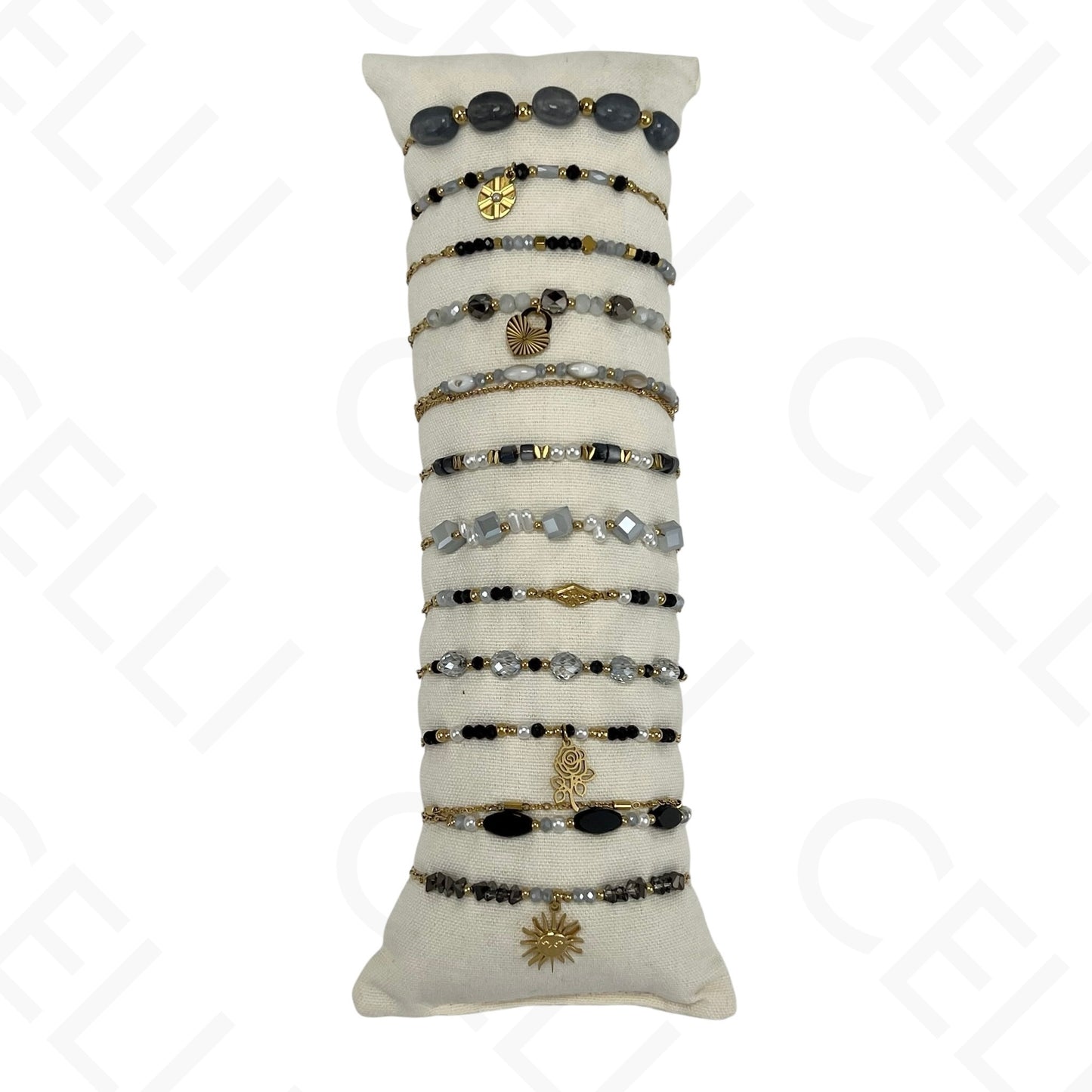 Conjunto de Pulseiras de aço (12 und.) - contas e aço