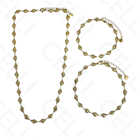 Colar/Pulseira/Tornozeleira de aço - Concha e estrela do mar