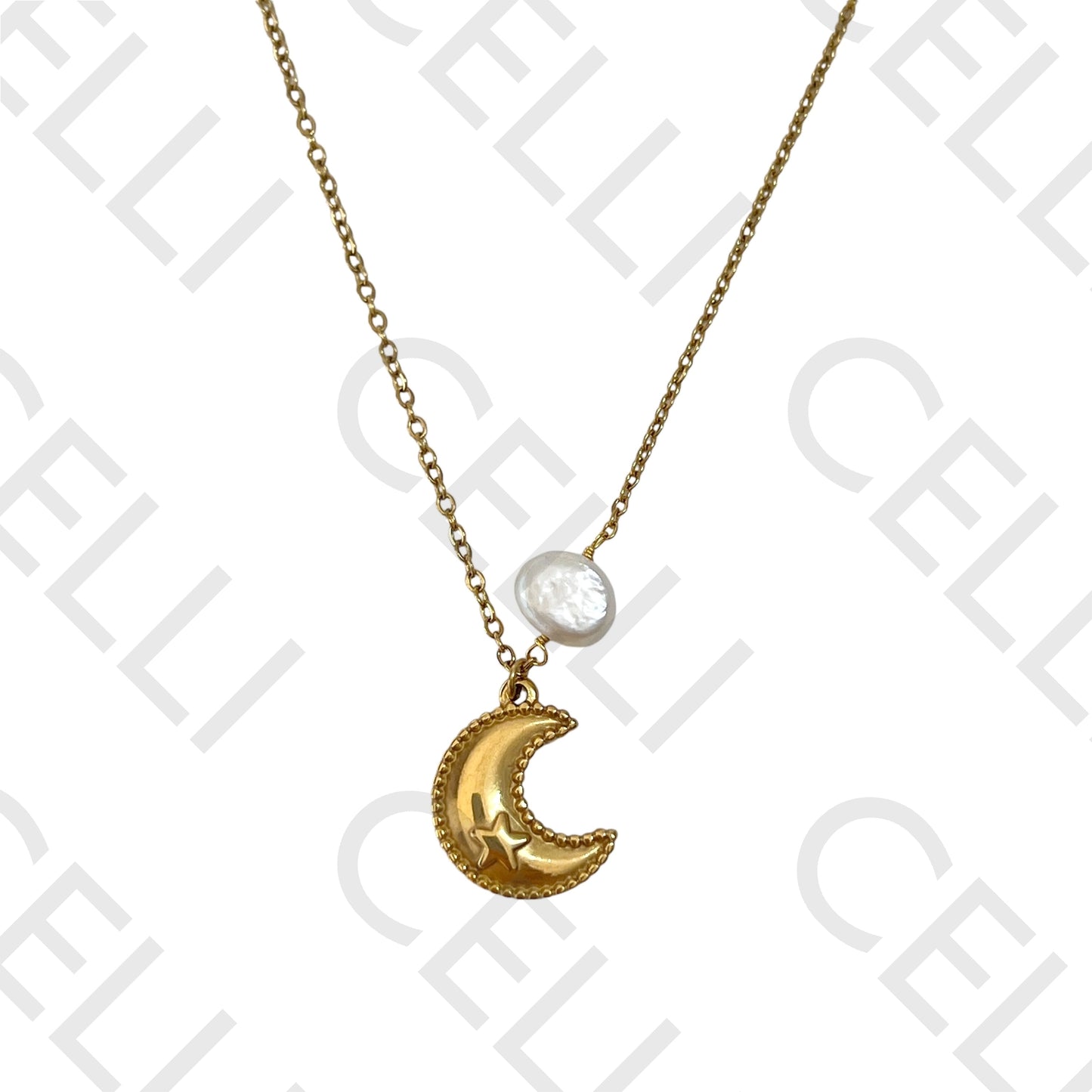 钢链 - 月形带珍珠