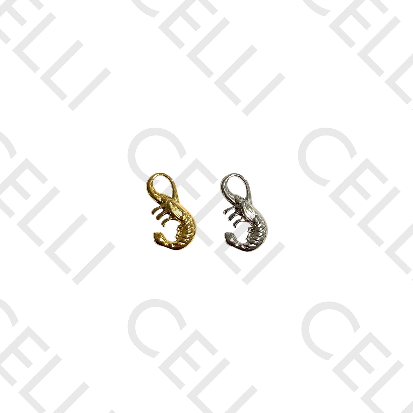 不锈钢徽章 - 虾形 （2个）