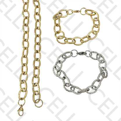 Colar / Pulseira de Aço Simples - elo oval detalhado