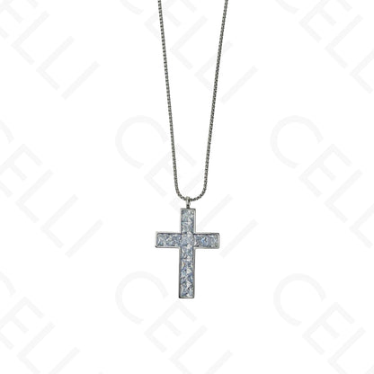 Colar de aço - cruz com brilhantes