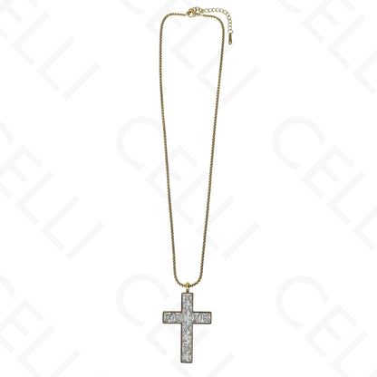Colar de aço - cruz com brilhantes