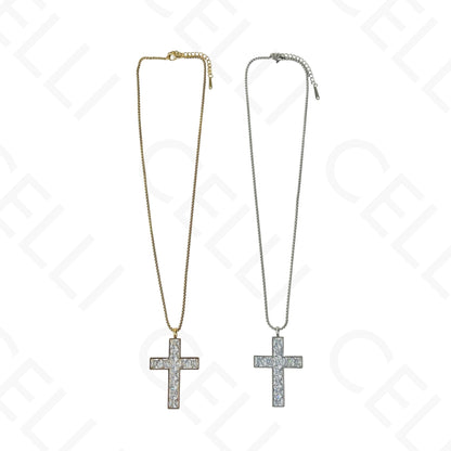 Colar de aço - cruz com brilhantes