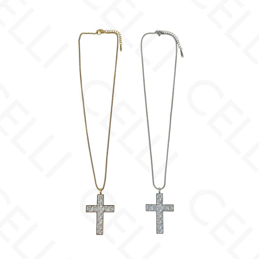 钢制项链 - 带亮钻的十字架