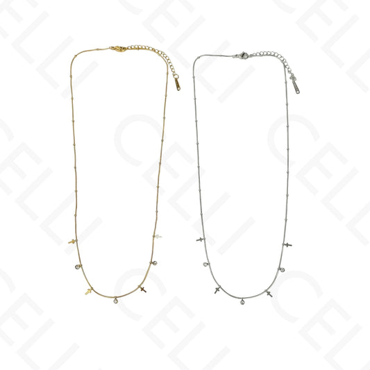 Collar/Pulsera de acero - mini cruces con brillantes