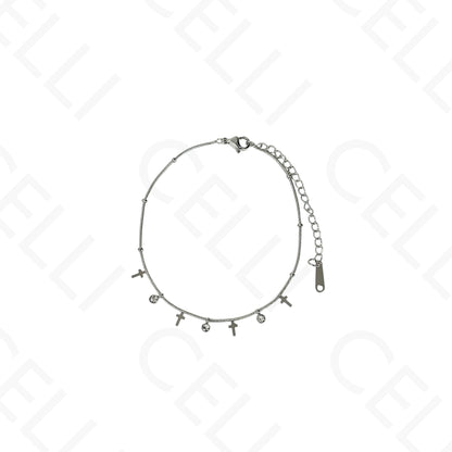 Colar/Pulseira de aço - mini cruzes com brilhantes