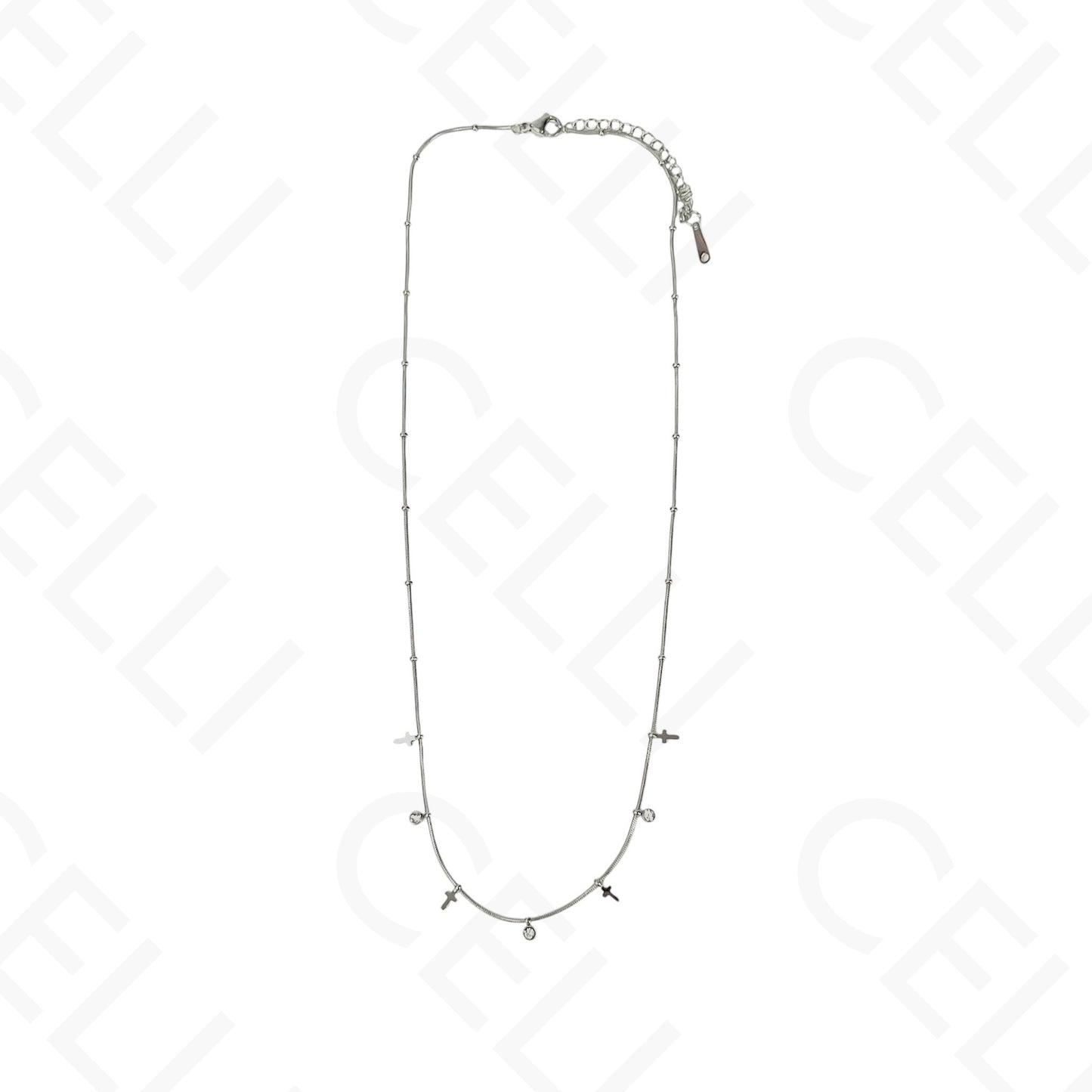 Colar/Pulseira de aço - mini cruzes com brilhantes