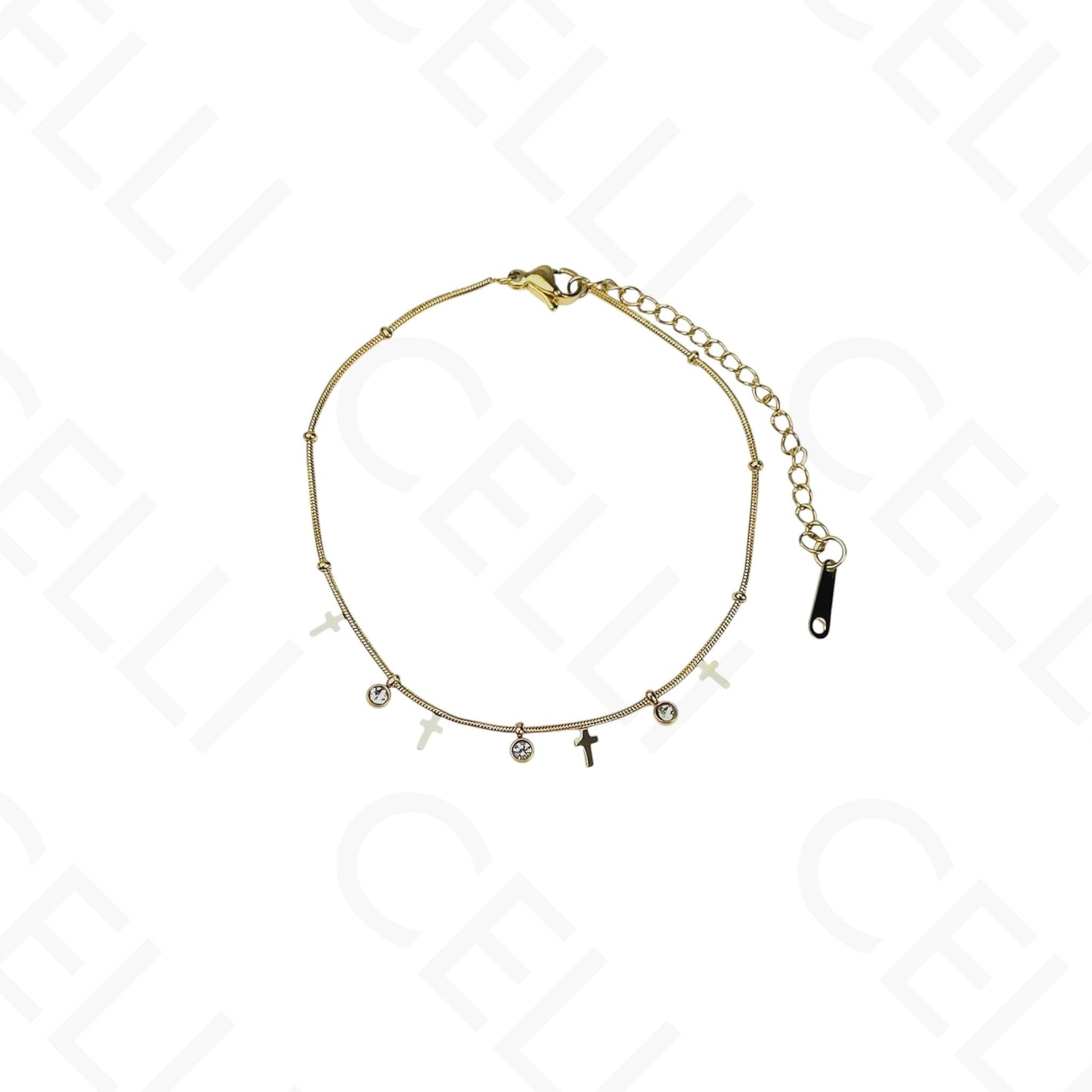 Colar/Pulseira de aço - mini cruzes com brilhantes