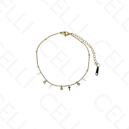 Colar/Pulseira de aço - mini cruzes com brilhantes