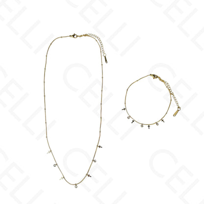 Colar/Pulseira de aço - mini cruzes com brilhantes