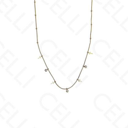 Colar/Pulseira de aço - mini cruzes com brilhantes