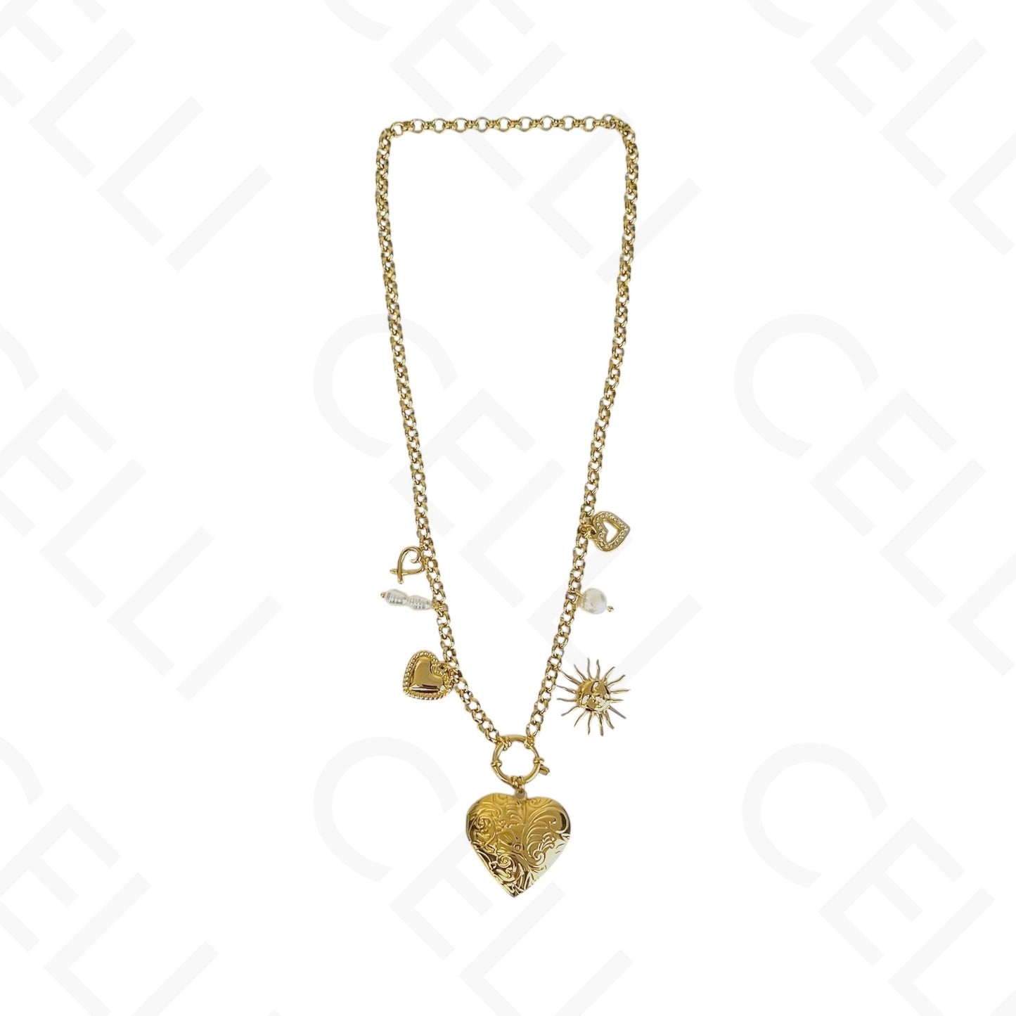 Colar de aço - multi pendentes, coração de abrir