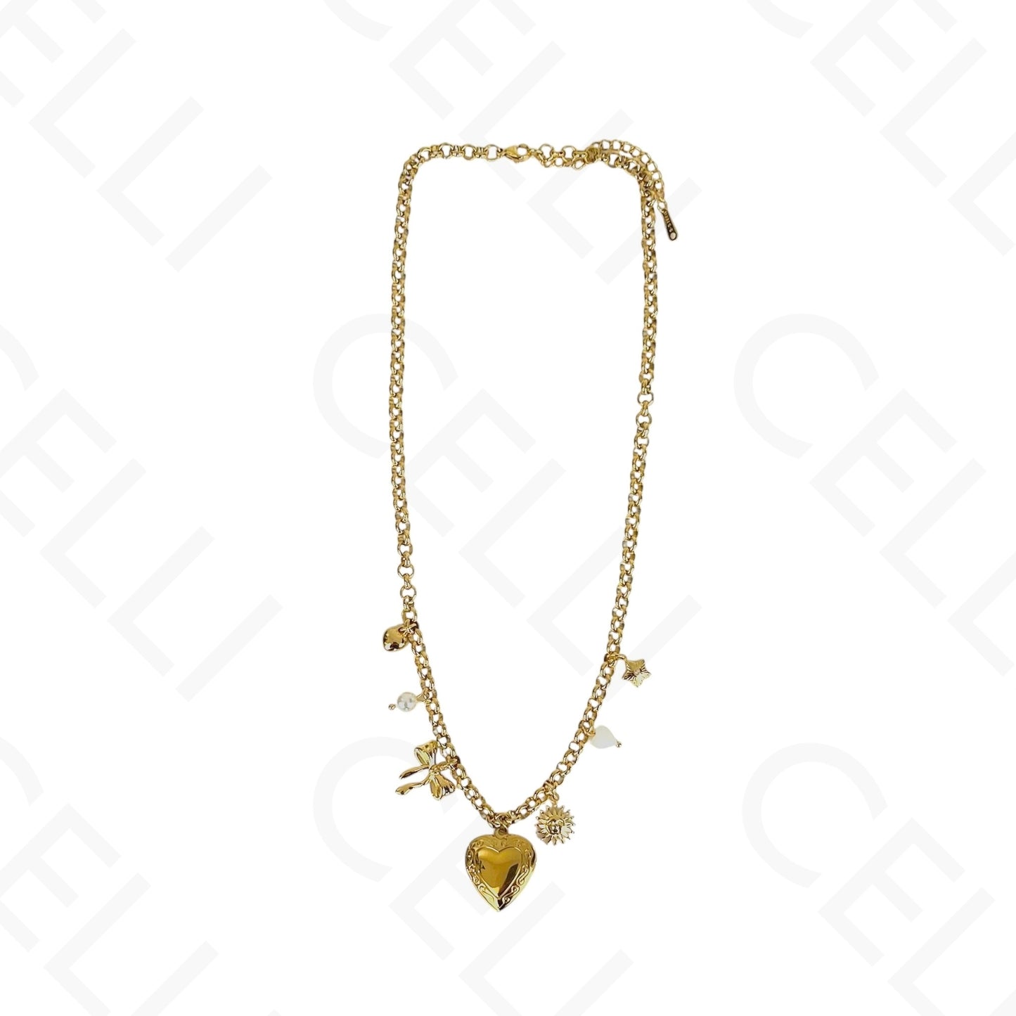 Steel Necklace - Multi Pendants, Open Heart