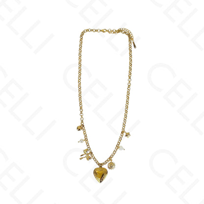 Steel Necklace - Multi Pendants, Open Heart